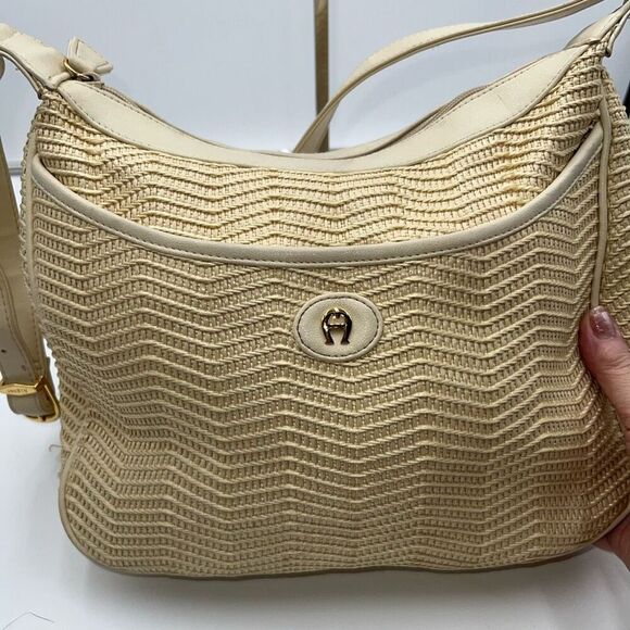 Etienne Aigner Vintage Cream Basket Weave Straw Handbag Neutral Purse - Picture 3 of 12